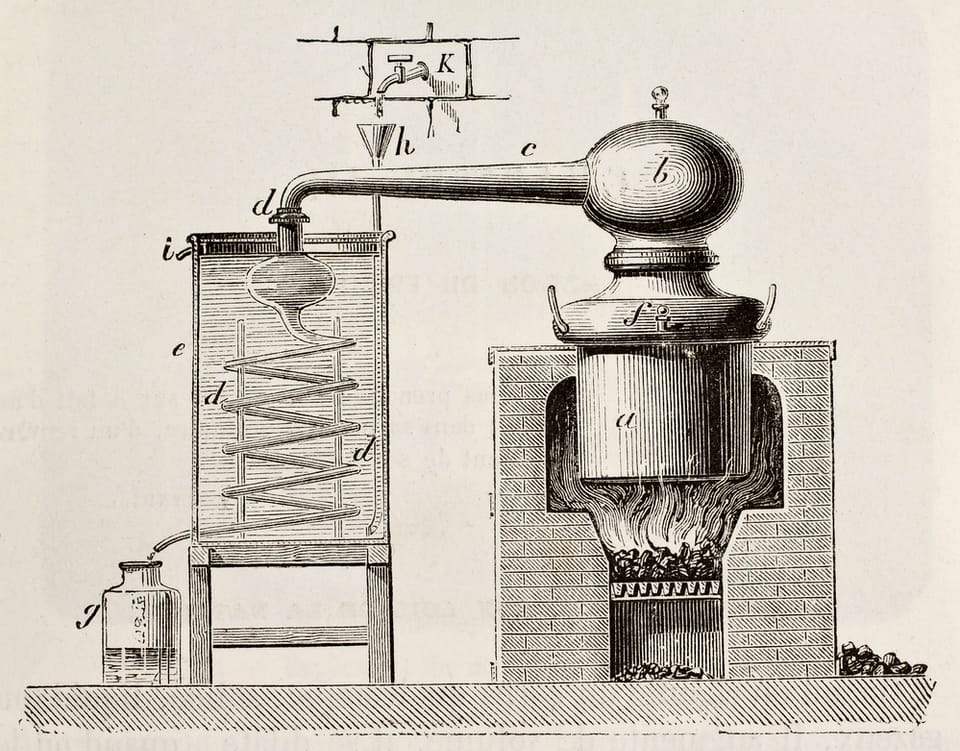 Diagram of a simple alembic pot still